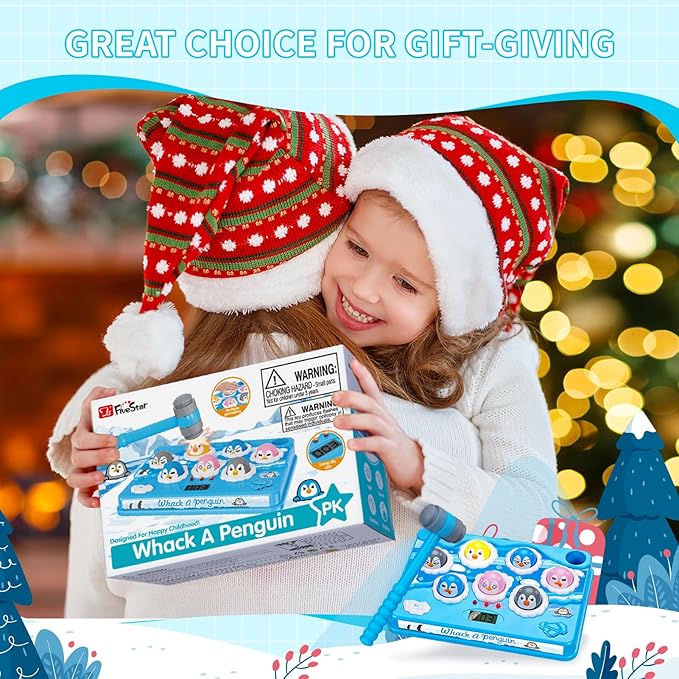 FS Pounding Toys, Penguin Pounding Game for Toddler, Interactive Music Toys for Kids Ages 3-5 Years Old Boys and Girls, Game Toy with 2 Hammers, 36 Levels