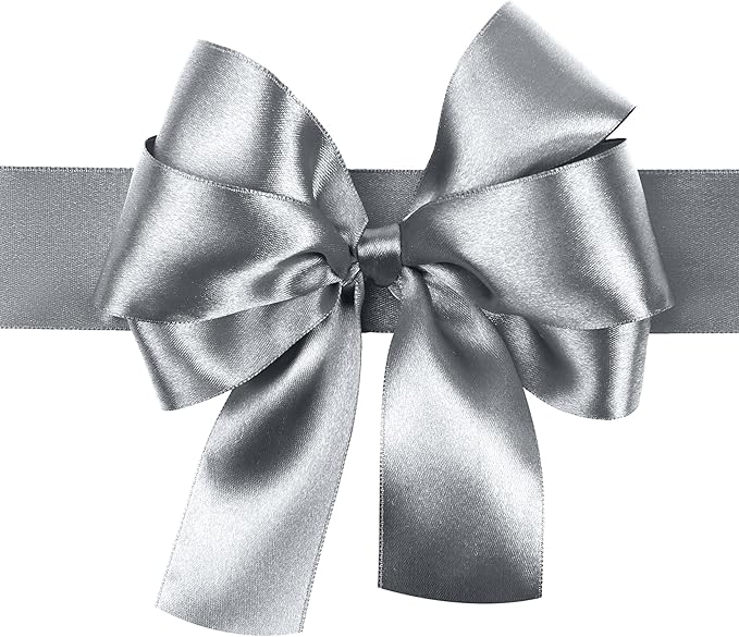 LIUYAXI Silver Stain Ribbon, 1-1/2" X Continuous 50 Yards, Double Faced Fabric Ribbon Perfect for Gift Wrapping Wedding Birthday Party Chair Sash Christmas Hair Floral Craft Sewing