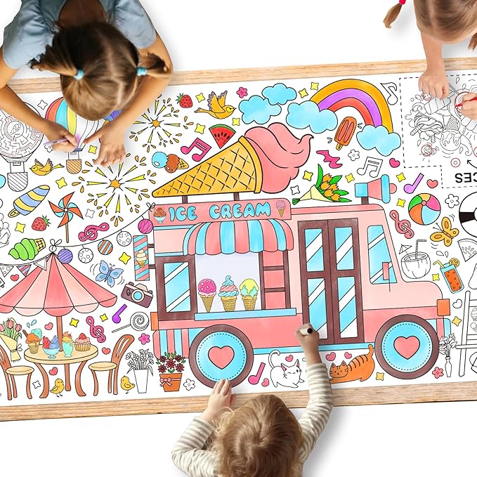 Giant Coloring Poster for Classroom Wall - Versatile 31.5 x 72 Inches SUMMER Activity Poster/Table Cover, School Parties, SUMMER Birthday Party and Special Events Decoration