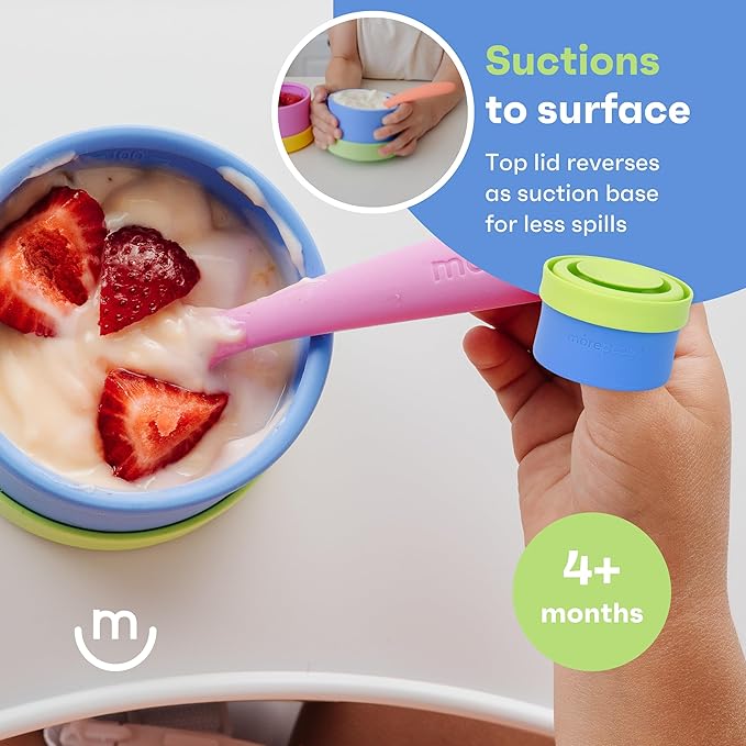 morepeas The Everything Snack Bowl - All-in-One Baby, Toddler & Kid Food Container - Travel Essential with Spill Proof Lid & Suction Base - Melon