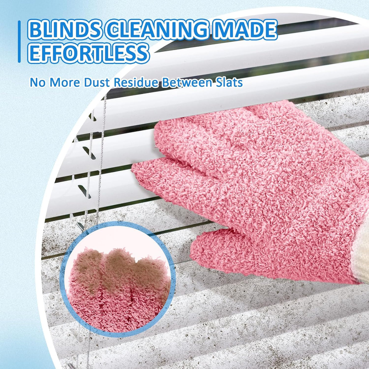 MIG4U Microfiber Dusting Gloves House Cleaning Glove for Blinds, Windows, Shutters, Furniture, and Car, Reusable Lint-Free Pink 2 Pairs S/M