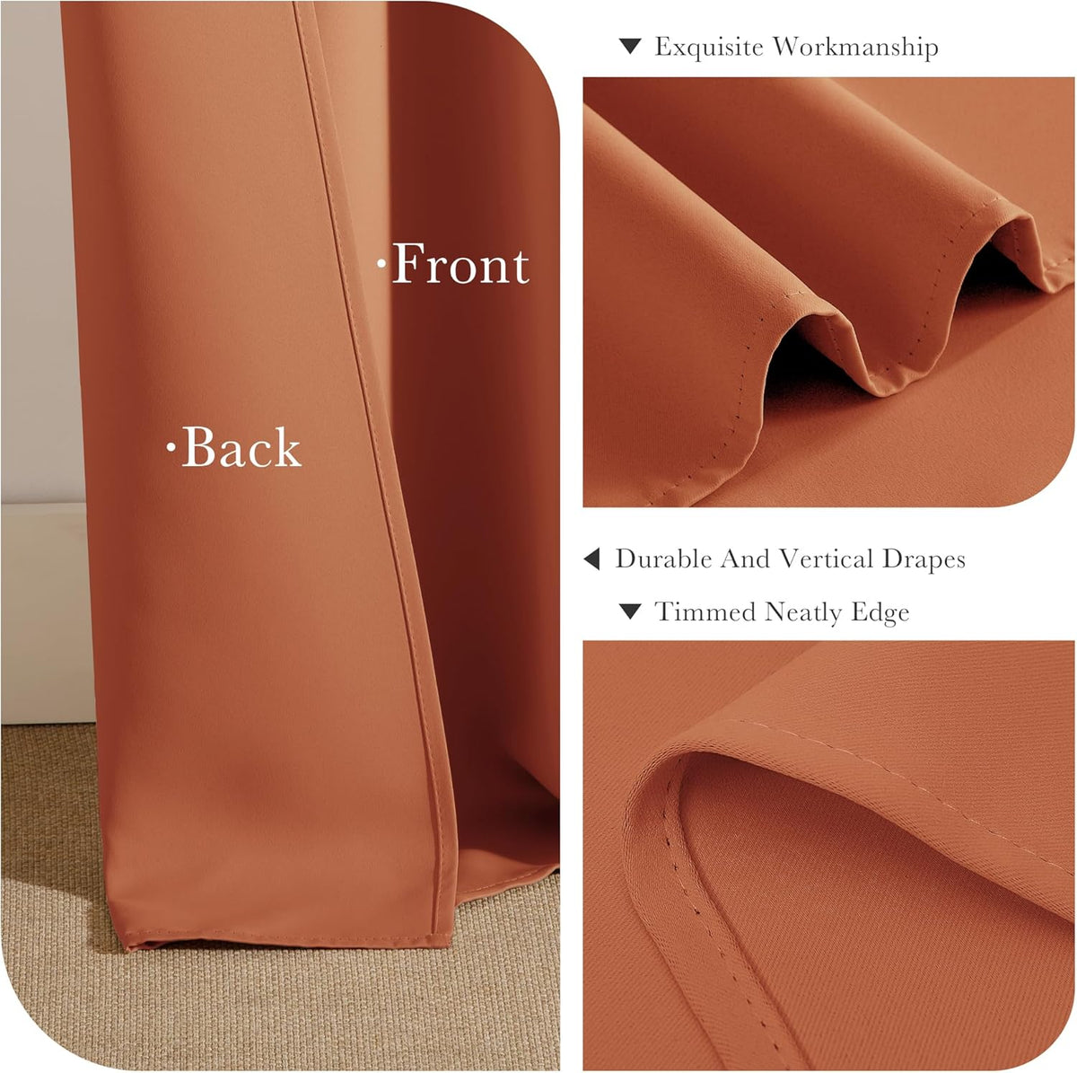 PONY DANCE Burnt Orange Short Blackout Curtains 36 inch Length for Kitchen, Privacy Small Black Out Grommet Half Window Drapes for Bathroom Cabinet Camper RV Bunk(W42 x L36 inch, 2 Panels)
