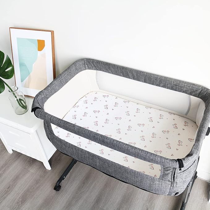 Bassinet Sheet 4 Pack for Baby Girls, Bassinet Sheets Universal Fit for Rectangle, Oval, Hourglass Bassinet Pad/Mattress, Stretchy Bassinet Sheets, Pink Print