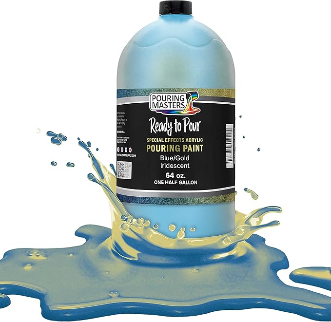 Pouring Masters Blue/Gold Iridescent Special Effects Acrylic Pouring Paint - Premium 64-Ounce Pre-Mixed Fluid Acrylic Paint - Fluid Art Supplies for Canvas, Wood, Paper, Tile & Rocks