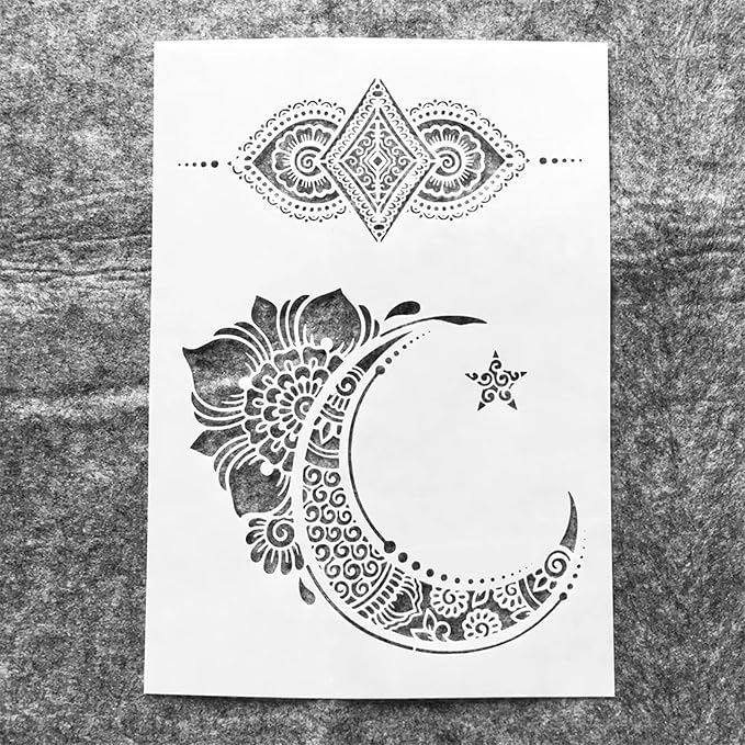 TIAMECH A4 Reusable Palace Moon Flower Stencil for Painting - Totem Layering Template, DIY Wall Art, Wood Furniture, Scrapbook & Crafts (8.3x11.7inch)