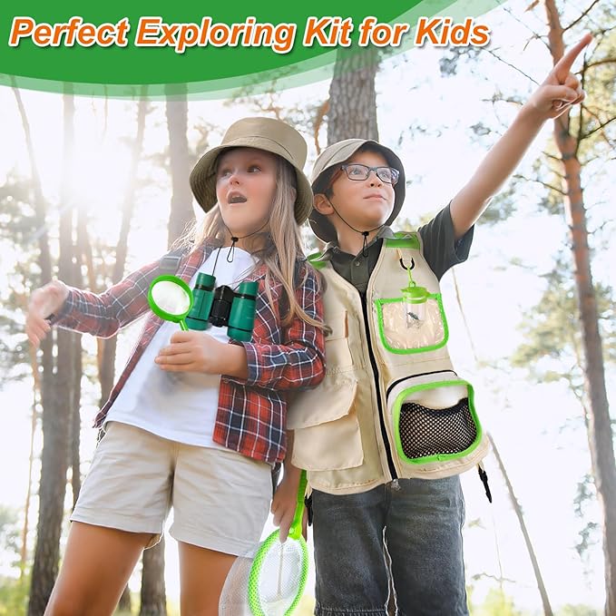Kids Explorer Kit & Bug Catcher Kit, Kids Camping Gear for Kids, Outdoor Exploration Set with Vest & Hat, Ideal Outdoor Camping Adventure Toys for Ages 3 4 5 6 7 8 Boys Girls