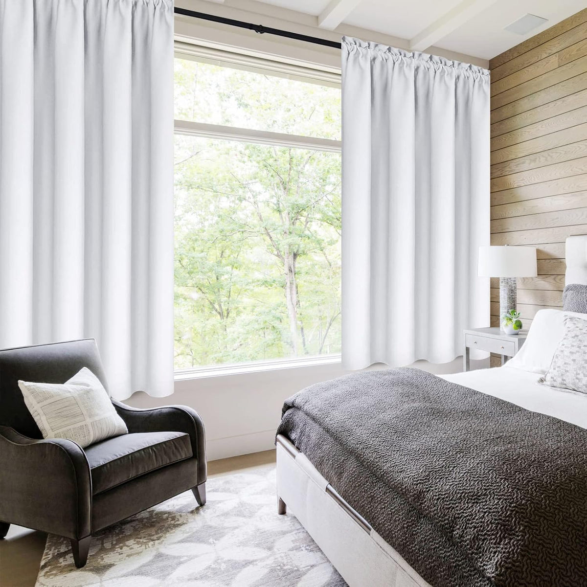 DWCN Blackout Curtains Room Darkening Thermal Insulated Bedroom Curtains Window Treatments, 42 x 45 inches Long, Set of 2 Greyish White Rod Pocket Drapes
