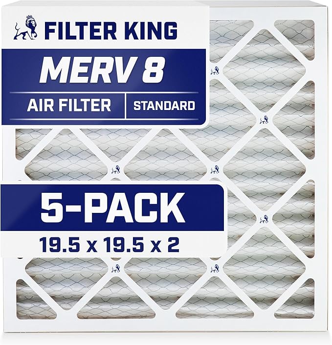 Filter King 19.5x19.5x2 Air Filter | 5-PACK | MERV 8 HVAC Pleated A/C Furnace Filters | MADE IN USA | Actual Size: 19.5 x 19.5 x 1.75"