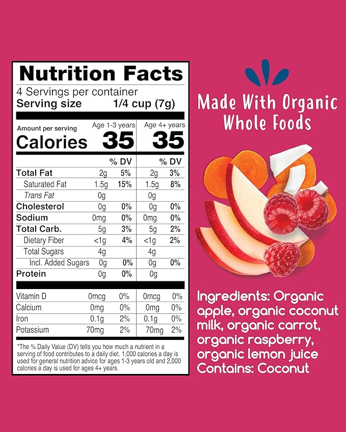 Amara Smoothie Melts - Carrot Raspberry - Baby Snacks Made With Fruits and Vegetables - Healthy Toddler Snacks For Your Kids Lunch Box - Organic Plant Based Yogurt Melts - 6 Resealable Bags