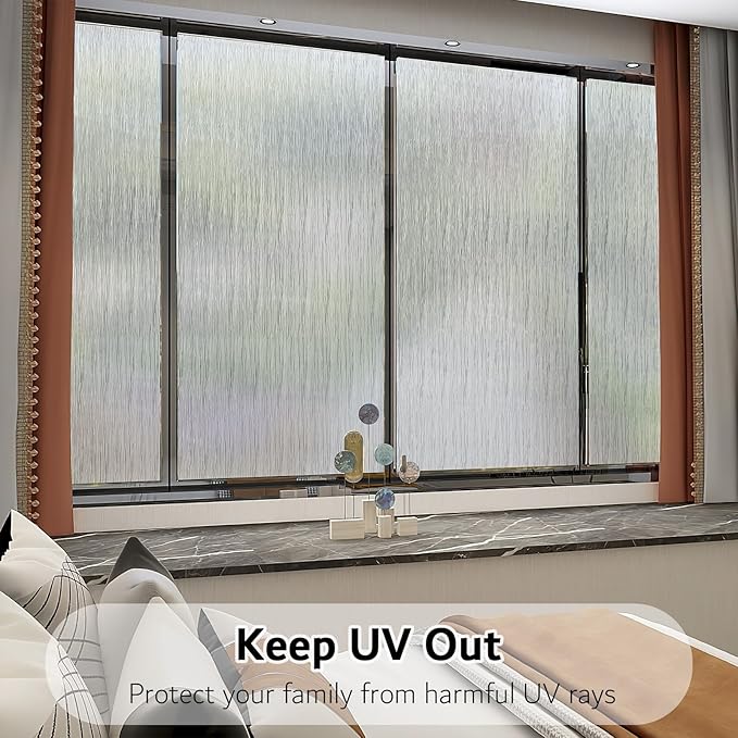 VELIMAX Frosted Window Privacy Film Non Adhesive Window Cling Removable Glass Covering Clear Water Opaque Window Film for Home Anti UV 17.7x78.7 inches