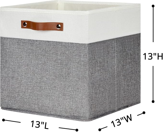 HNZIGE Foldable Storage Bins 13x13 Storage Cubes Set of 4 Fabric Linen Storage Baskets for Shelves Drawer with Handles Organizer for Shelves Toy Nursery Closet Bedroom