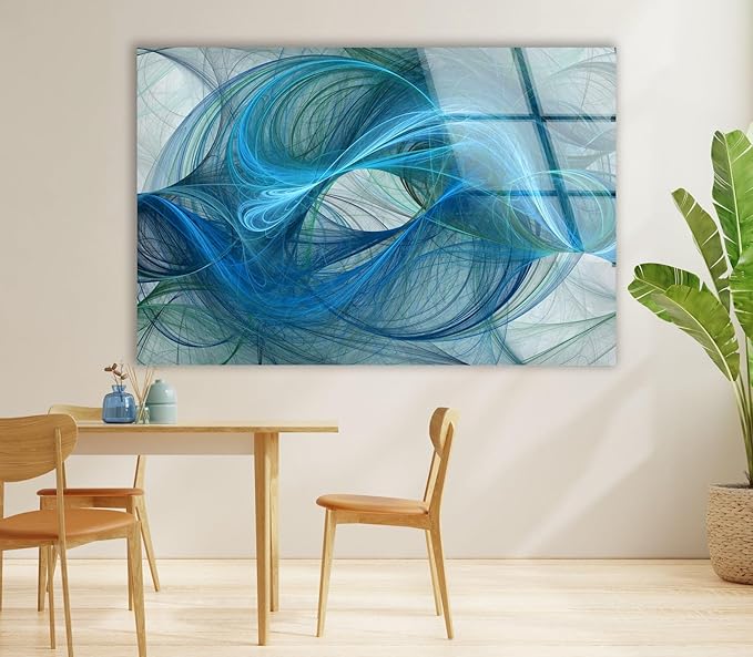 My Photostation.com 43Wx27H'' Blue Energy Abstract Wall Art – Fluid Motion Glass PrintTempered Glass Printing Wall Decor Large Wall Art Wall Hangings