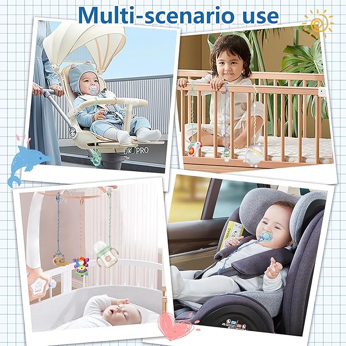 Toy Straps for Baby,RTMOK Silicone Setpacifier Clip,Applies to Car Seat Toy,Teether Toy,High Chair,Stroller Accessories,Baby Toy Clips,Cribs,Rocking Chair