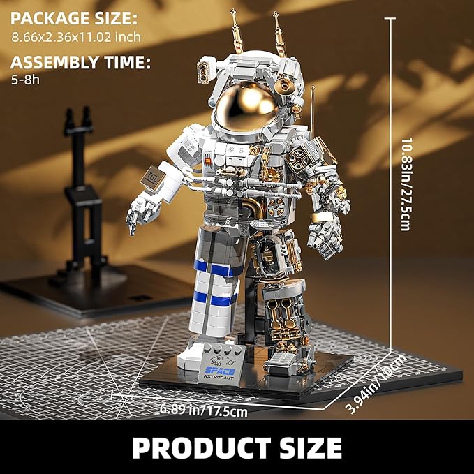 Space Astronaut Building Block Set,860Pcs Spaceman Building Toys with Display Stand, Cool Translucent Design Collection for Home or Office Decor, Birthday Gift for Adults& Boys Age 8-12