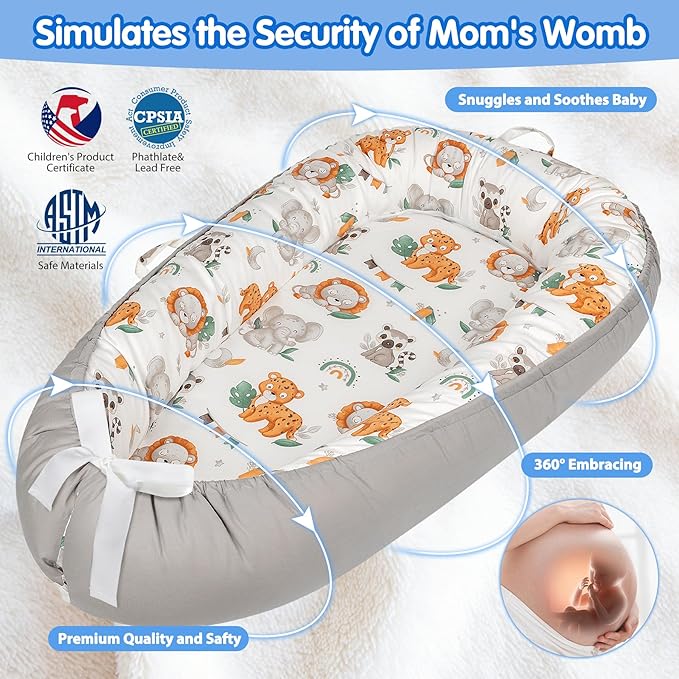 Baby Lounger - Breathable & Soft Baby Nest, Portable and Lightweight Tummy Time Lounger for Home and Travel, Ideal Newborn Babies Essentials Baby Shower Gifts