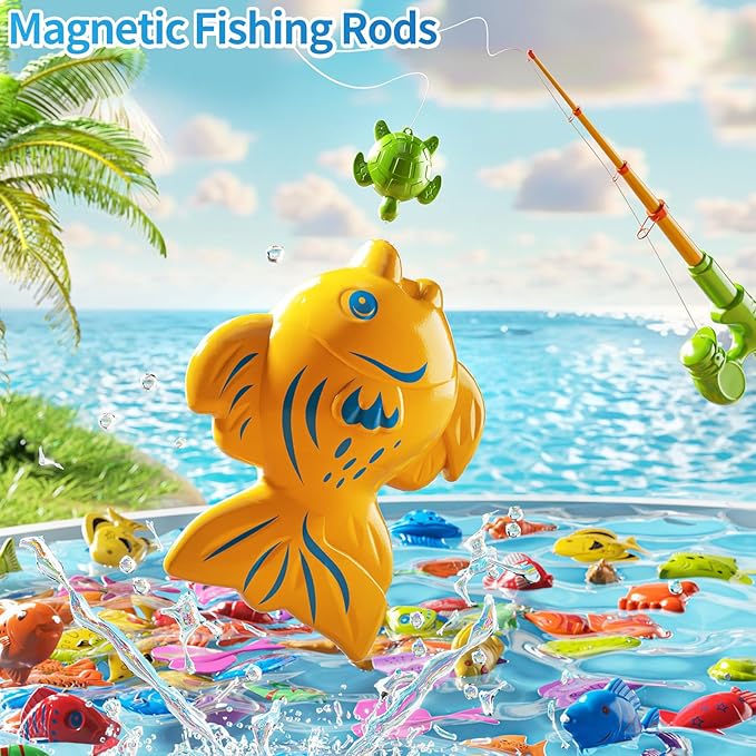 Magnetic Fishing Toys Game Pool Toys Set for Kids 3-5, Water Table Bathtub Toys with Pole Rod Net Plastic Floating Fish, Outdoor Toys for Kids Boys Girls Age 3 4 5 6 7 8 Year Old