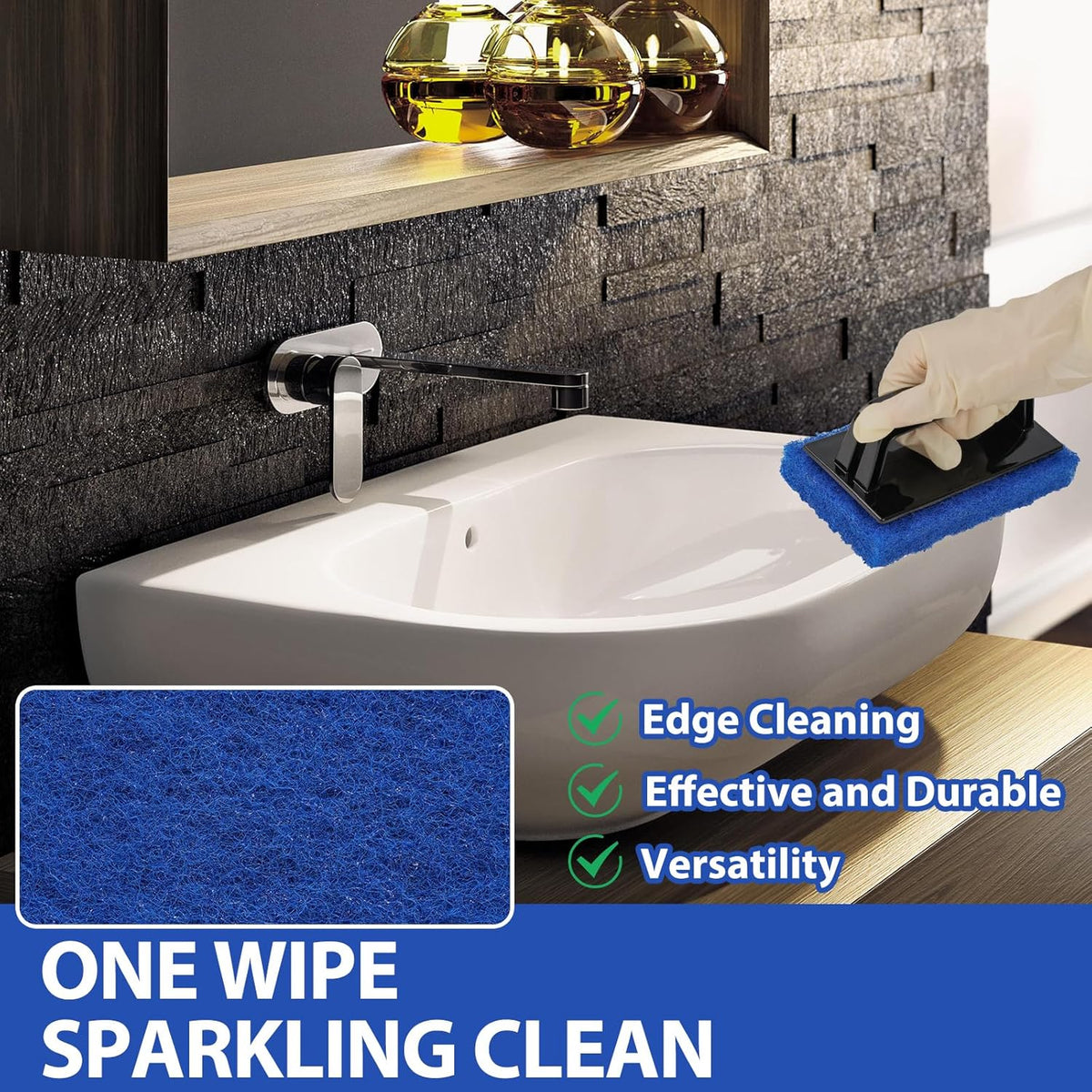Skylarlife Scouring Pad Brush Cleaning Scrub with Handle Abrasive Pad for Grout Tile Shower and Sink Cleaning, Scrubbing Floor and Tile Boat Polishing Refinishing Bathroom Kitchen Heavy Duty (1-Pack)