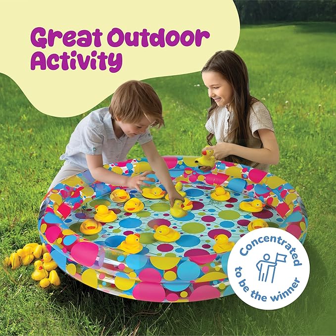 Gamie Duck Pond Matching Carnival Game for Kids, 36" x 6" Inflatable Pool & 20 Plastic Ducks with Numbers, Water Outdoor Game for Kids, Fun Memory Game for Backyard, Birthday Party Field Day Games