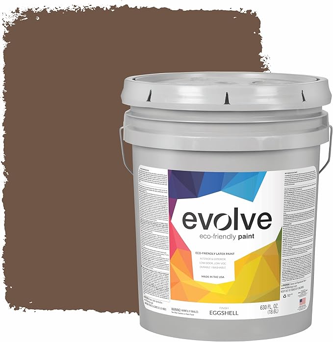 EVOLVE Paint & Primer: Environment-friendly, Low Sheen with One-coat Coverage for Interior & Exterior surfaces (Bark Brown, 5-Gallon)