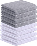 Homaxy 100% Cotton Terry Kitchen Towels(White and Light Grey, 13 x 28 Inches), Checkered Designed, Soft and Super Absorbent Dish Towels, 8 Pack