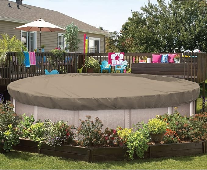 ECOOPTS 11 ft Round Pool Cover for Above Ground Pools, Swimming Pool Cover Protector Winter Safety Cover (Sand)