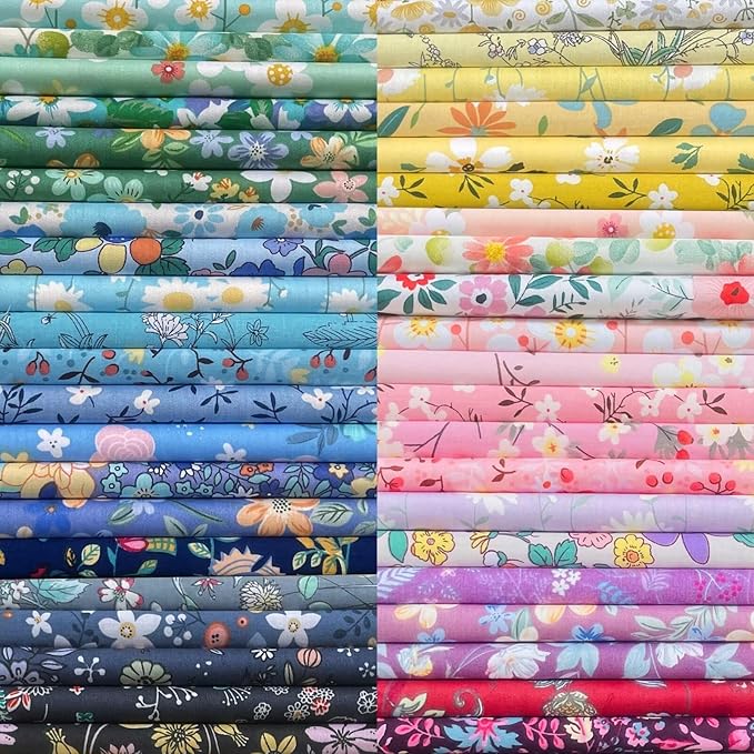 HANPATQUI 50PCS 12 x 12 inch Floral 100% Cotton Fat Quarters Fabric for Sewing and Quilting Bundles Precut Fabric Square for DIY Craft Patchwork