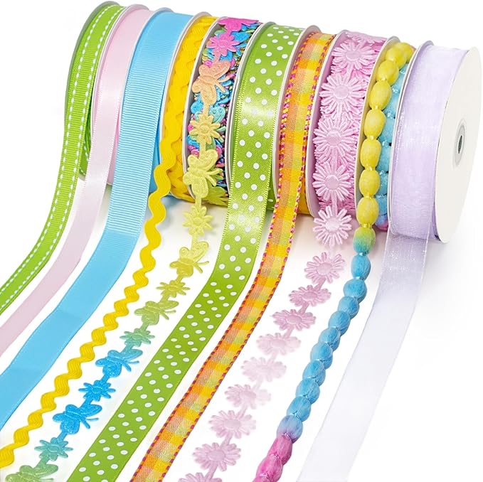 LaRibbons Pastel Ribbons for Crafts 10 Rolls Assorted Ribbon for Gift Wrapping, Hair Bows, DIY Crafts, Home Decor 46 Yards