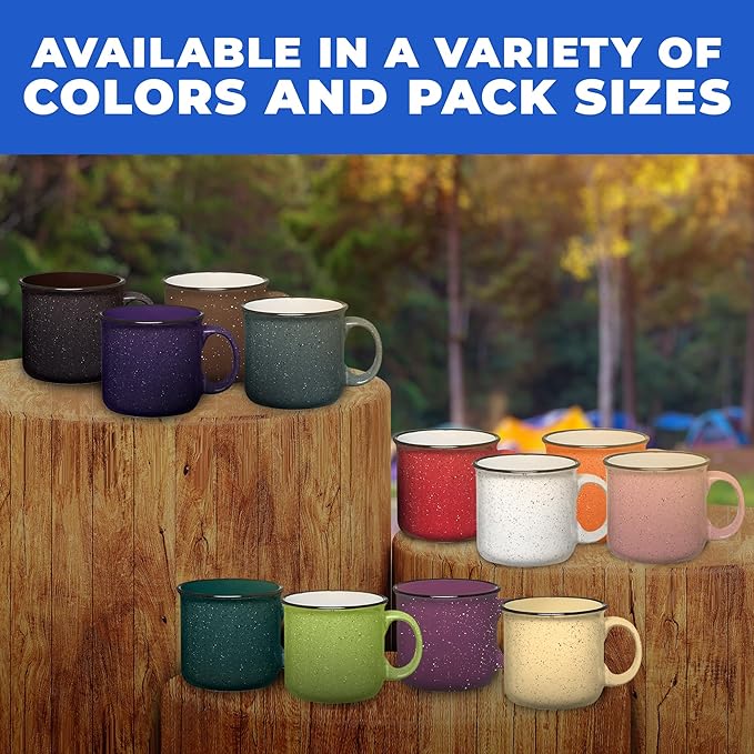 Set of 16 Ceramic Campfire Mugs – 15 Oz, Green – Coffee & Tea Cups for Home, Work, Travel, Camping – Customizable, Great for DIY, Events, Companies