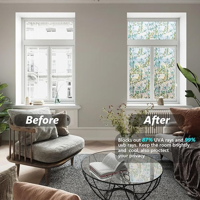 Finnez Window Privacy Film 3D Static Cling Window Film, No Glue Heat Control & 96% UV Blocking for Home Office, Decorative Frosted Glass Cover 11.8 Inch x 6.5 Feet