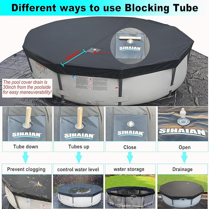 26 Ft Pool Cover, with Automatic Drain Round Pool Cover, One-Piece Quick Installation and Removal Above Ground Pool Cover, Preventing Waterlogging, UV Protected Solar Swimming Pool Cover