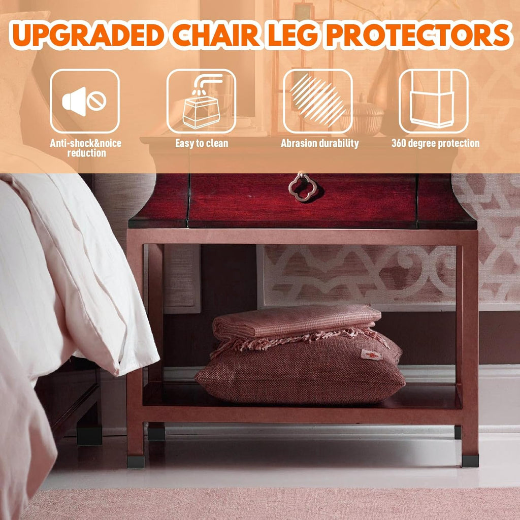 Rectangle Chair Leg Protectors for Hardwood Floors,16 PCS Silicone Covers to Protect Wood Tile Floors Felt Pads Furniture Leg Caps Reduce Noise. Easy to Move.(Black,0.5 x 2 Inch,Rectangular)