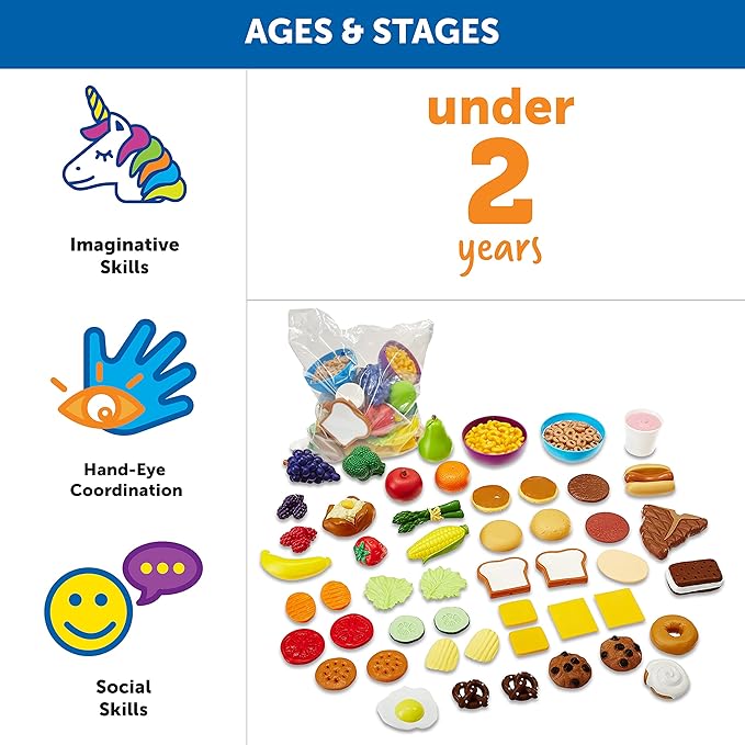 Learning Resources New Sprouts Complete Play Food Set - 50 Pieces, Ages 2+ Toddler Play Food, Kitchen Play Food, Play Food Sets for Kids