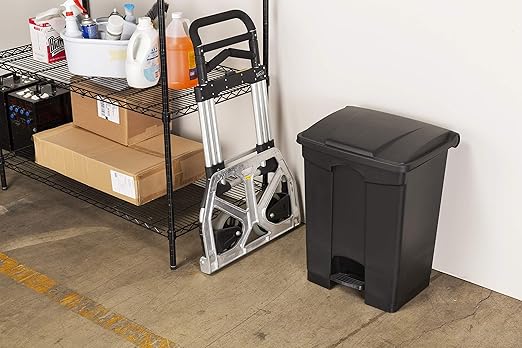 Safco Step On Plastic Trash Can with Foot Pedal, 23 Gallon Garbage Can for Kitchen, Indoor or Outdoor Use, Hands Free, Black