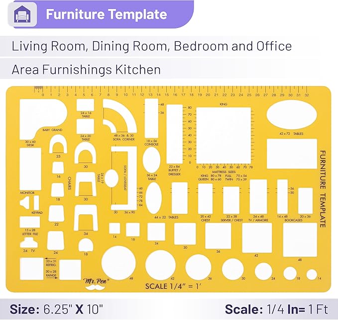 Mr. Pen- House Plan, Interior Design and Furniture Templates, Drafting Tools and Ruler Shapes for Architecture - Set of 3