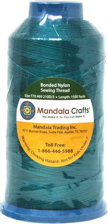 Mandala Crafts Bonded Nylon Thread Teal Heavy Duty Sewing Threads - 1500 YDs Size 69 210D T70 Tex 70 Thread for Leather Jeans Weaving Outdoor Marine Upholstery Threads