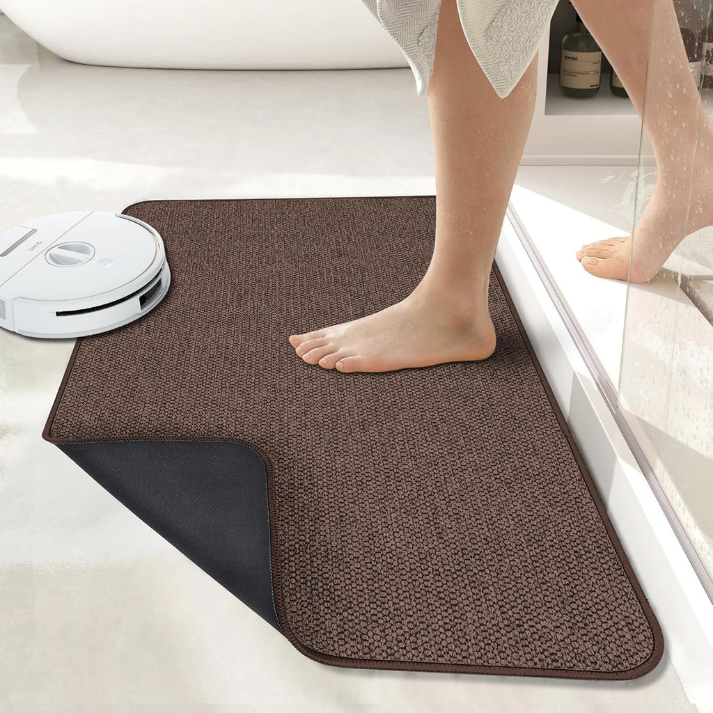 Bath Mat,Ultra Thin Bathroom Rugs,Rubber Bath Mats for Bathroom,No Slip Bath Rugs,Quick Dry,Machine Washable,Low Pile,Absorbent,Shower Outside,Sink,Home Decor Accessories.Brown,1'8"x2'8"(20x32inch)