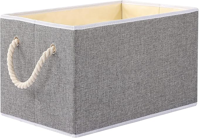Yawinhe Collapsible Storage Bins 1-Pack, Large Fabric Baskets with Rope Handle, Organizers for Shelves, Closets, Clothes, 16.53''Lx11.81''Wx10.23''H, Grey