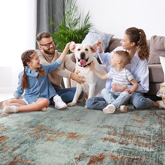 4x6 Area Rugs for Living Room Rug Washable: Modern Large Rug for Dining Room Bedroom Carpet Non Slip Low Pile 4 by 6 Indoor Abstract Nursery Home Office Red Brown