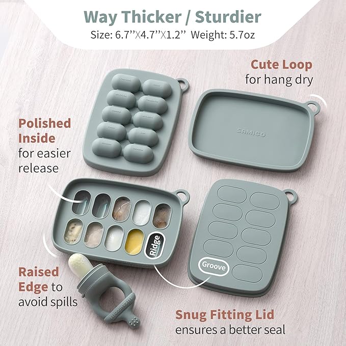 SAMiGO Baby Food Fruit Feeder and Breastmilk Popsicle Mold Set, Silicone Fruit Teether, Food Feeder Pacifier for Teething Relief, Freezer Tray, Baby Feeding Essentials, 4 Months+