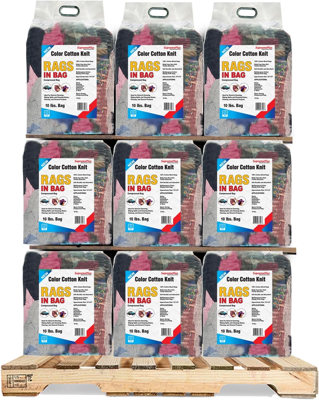 Premium Color Knit Cleaning Rags (600 lbs Pallet - 60x10 lbs. Bag) – Shop Rags Bulk for Workshops, Mechanics, Painters, and Home Use, Multipurpose Cotton T-Shirt Rags