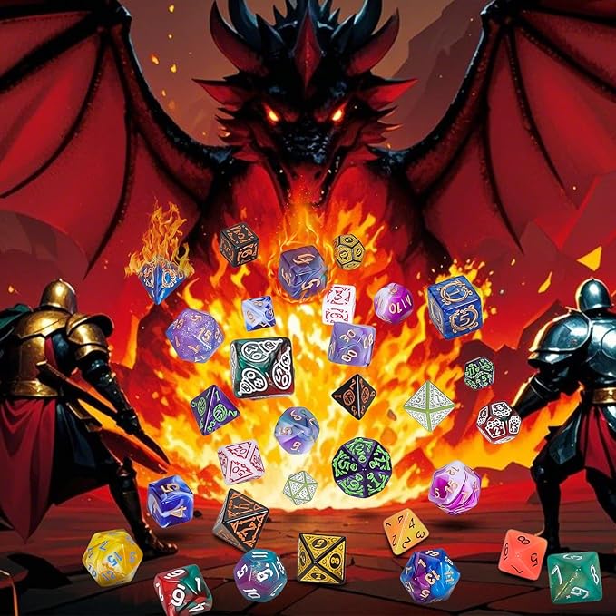 QMAY Mystery Dice Box - 48PCS DND Dice Set, Random Dice Patterns, 6 Surprise Boxes, Polyhedral Dice with Dice Display Tube, D&D Gifts Box for Dungeons and Dragons, RPG, MTG,Role Playing Table Game