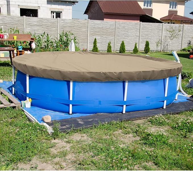 ECOOPTS 11 ft Round Pool Cover for Above Ground Pools, Swimming Pool Cover Protector Winter Safety Cover (Sand)