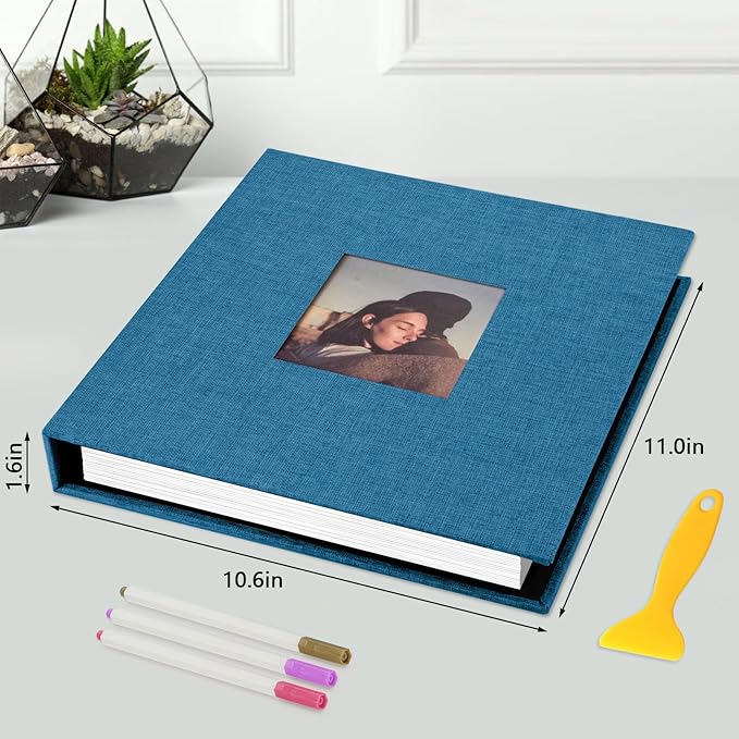Zesthouse Photo Album Self Adhesive with Picture Display Window, 3-Ring Scrapbook Albums 60 Pages Holds 8x10 5x7 4x6 Photos, DIY Photo Book Ideal Gift for Family Wedding Baby