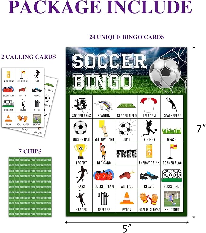 Soccer Bingo Game, Soccer Party Games Bingo Cards for Adults, Sports Party Game, Party Favors Supplies Decorations, 24 Players Birthday Games (B08)