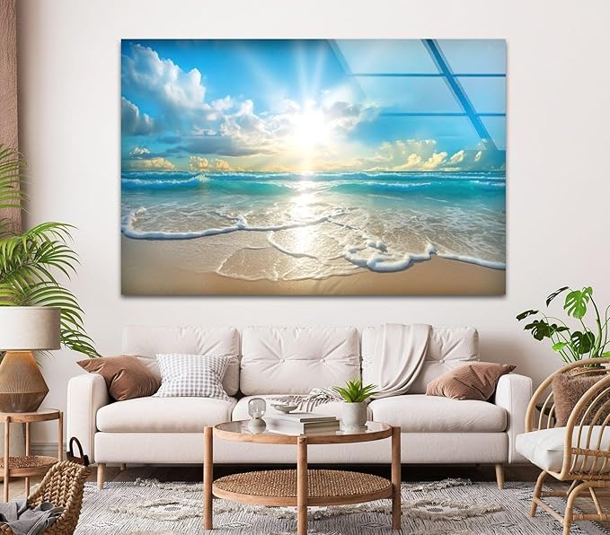 My Photostation.com Round 31,5'' Beautiful Sunset & Ocean Glass Wall ArtTempered Glass Printing Wall Decor Large Wall Art Wall Hangings