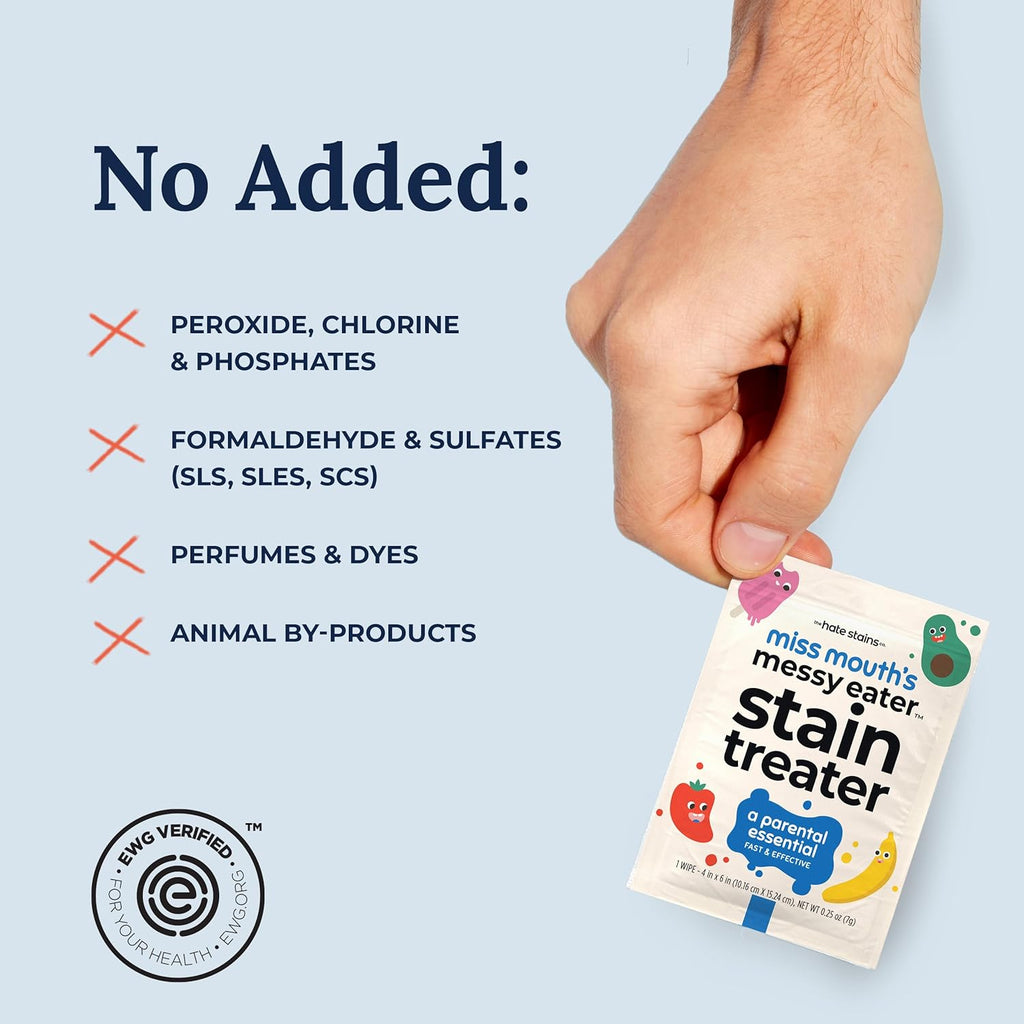 Miss Mouth's Messy Eater Stain Treater Spray - 4oz & 10 Wipes Stain Remover - Newborn & Baby Essentials - No Dry Cleaning Food, Grease, Coffee Off Laundry, Underwear, Fabric