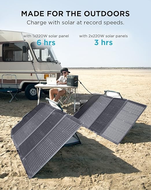 EF ECOFLOW Solar Generator DELTA 2 with 2x220W Portable Solar Panels, 1024Wh LFP Battery, Fast Charging, Portable Power Station for Home Backup Power, Camping & RVs