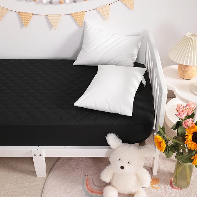 NTBAY 2 Pack Waterproof Mini Crib Mattress Protector, Quilted 24"x38" Fitted Mattress Cover - Machine Washable - Soft and Breathable Baby Mattress Pad Sheet for Mini Crib and Baby Playards, Black