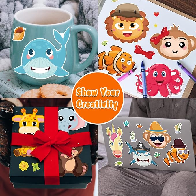 Aowplc 48 Sheets Make-a-Face Animal Stickers Mix and Match for Kids Party Favors Supplies Activities Crafts