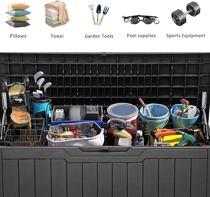 YITAHOME 100 Gallon Outdoor Storage Box, Large Water Resistant Resin Deck Box, Indoor Outdoor Lockable Storage Container for Patio, Garden, Cushions, Tools, Equipment (Dark Gray)